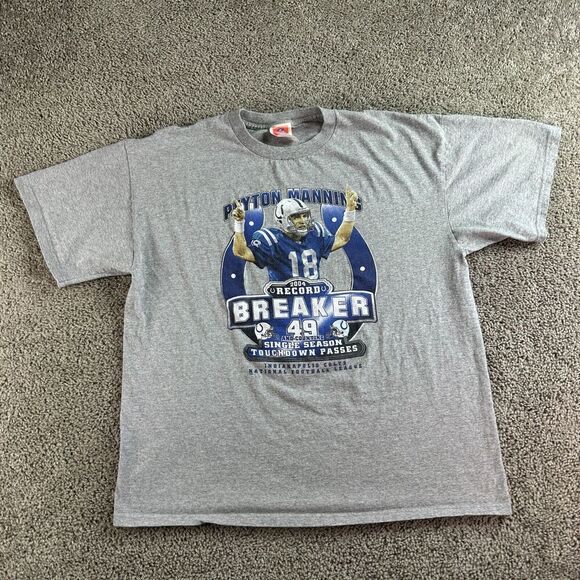 VINTAGE Indianapolis Colts Shirt Mens XL Gray Blue Payton Manning Record Breaker - Picture 2 of 10
